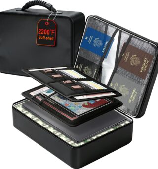 Fireproof Document Box with Lock, 8-Layer Waterproof Fire Resistant Safe Box, Upgraded Heat Insulated Storage Box, Portable Home Travel Organizer for Files, Certificates & Valuables - Black（Soft）