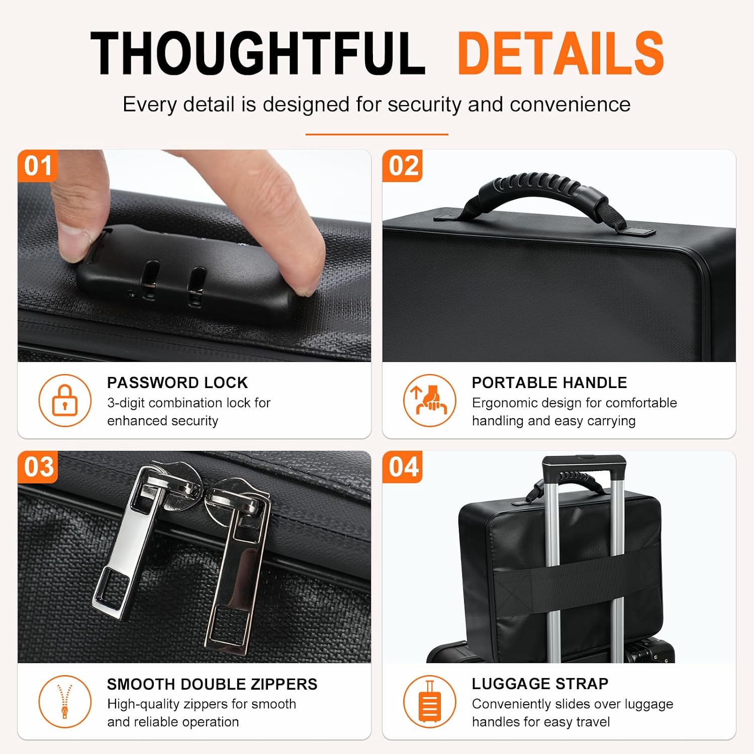 Fireproof Document Box with Lock, 8-Layer Waterproof Fire Resistant Safe Box, Upgraded Heat Insulated Storage Box, Portable Home Travel Organizer for Files, Certificates & Valuables - Black(Soft) - Image 6