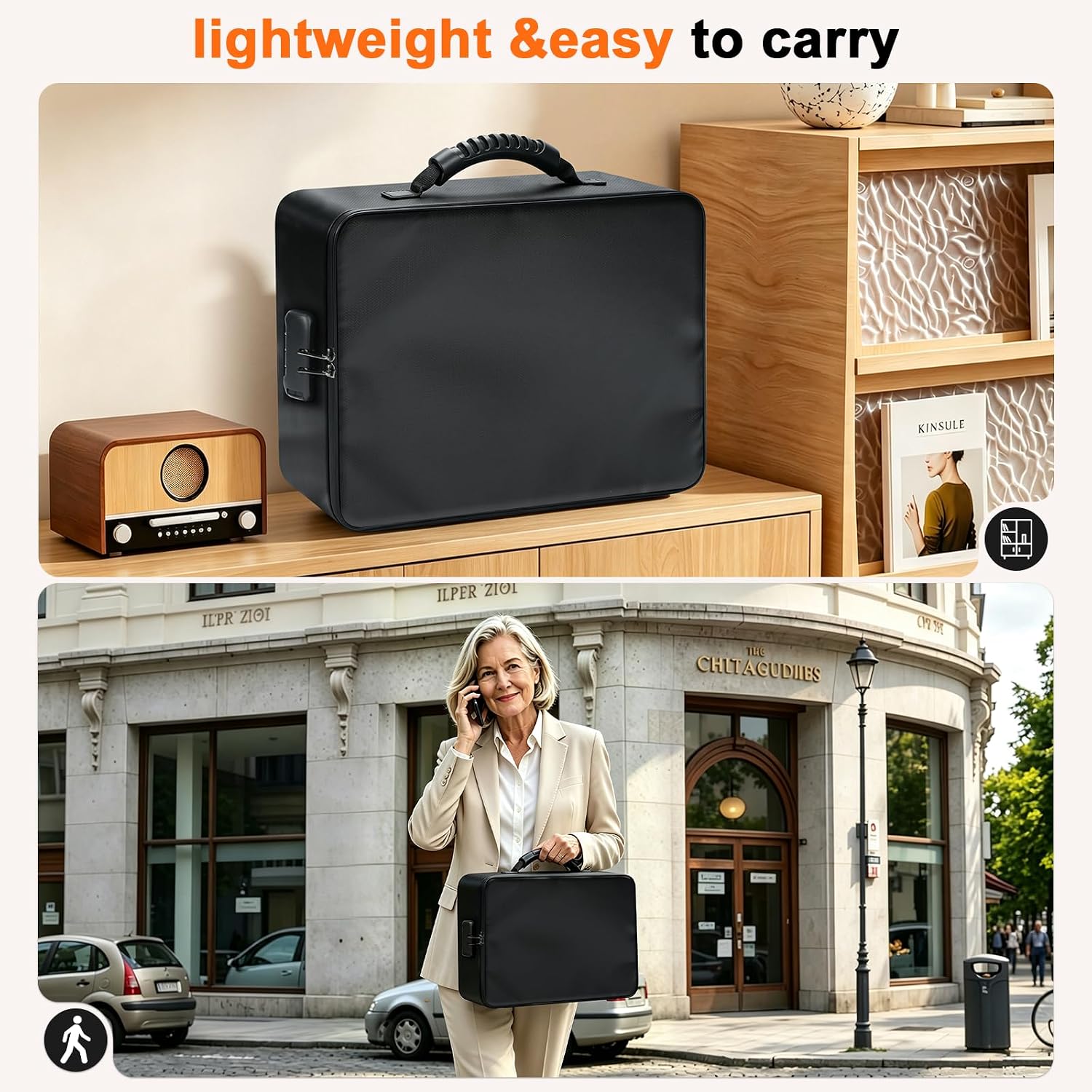 Fireproof Document Box with Lock, 8-Layer Waterproof Fire Resistant Safe Box, Upgraded Heat Insulated Storage Box, Portable Home Travel Organizer for Files, Certificates & Valuables - Black(Soft) - Image 7