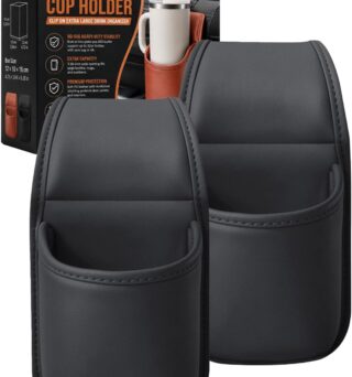 Leather Car Door Cup Holder Clip on Extra Large Drink Organizer 2 Pack