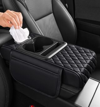 5 in 1 Nappa Leather Console Armrest Cover, Black